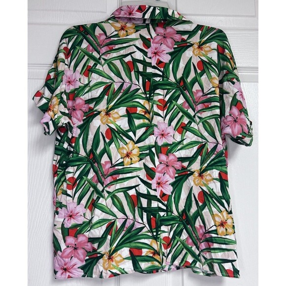 ASOS Hawaiian Tropical Button Down Shirt Size 4 Green Pink Floral Viscose - Picture 4 of 6